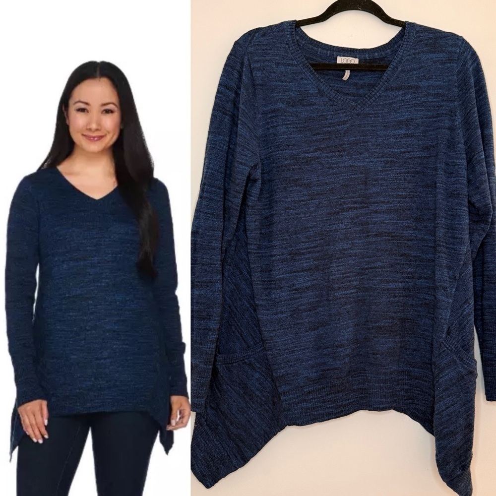 LOGO by LORI GOLDSTEIN Deep Melange Marine Spacedye Cotton Cashmere Tunic Top